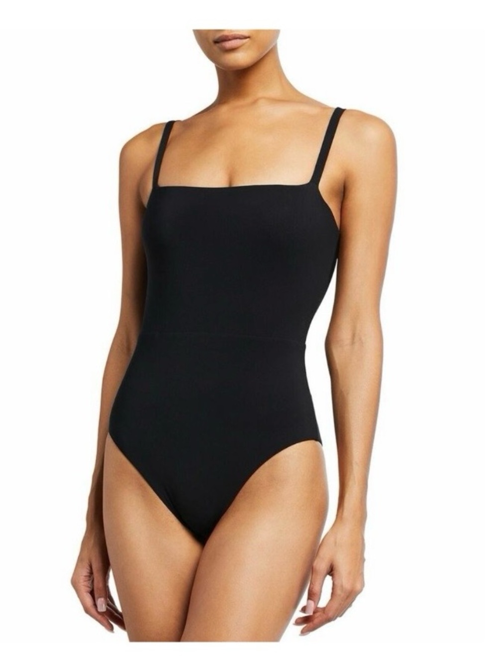 anemos square neck open back one piece swimsuit black